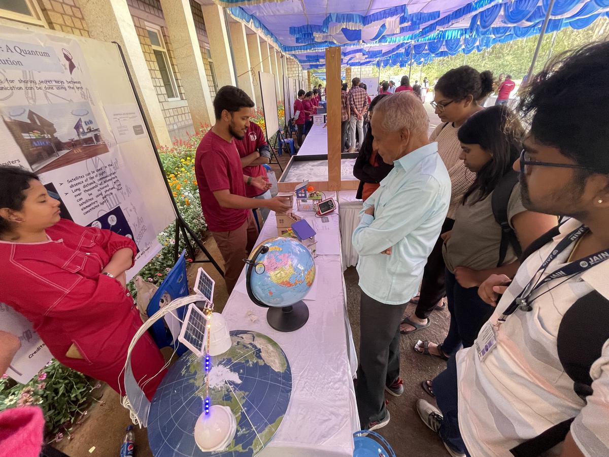 Children and visitors going through the live science demonstrations at Raman Research Institute in Bengaluru on Tuesday. 
