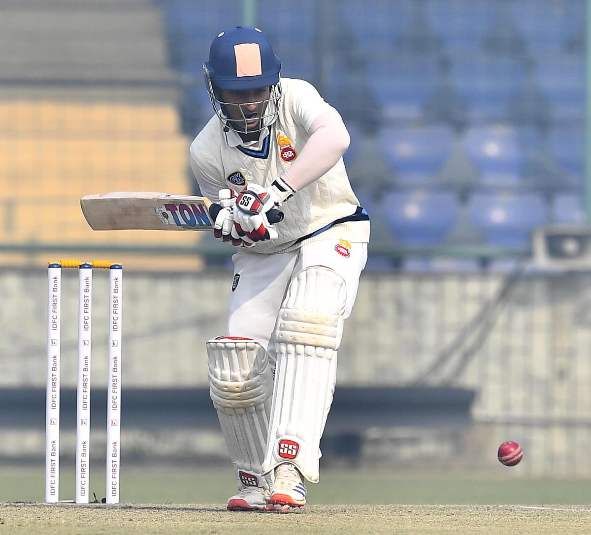 Delhi captain Ayush Badoni in action against Jammu and Kashmir on day one of their Ranji Trophy match at the Arun Jaitley Stadium in New Delhi on Saturday. November 8, 2025. Delhi captain Ayush Badoni in action against Jammu and Kashmir on day one of their Ranji Trophy match at the Arun Jaitley Stadium in New Delhi on Saturday. November 8, 2025.