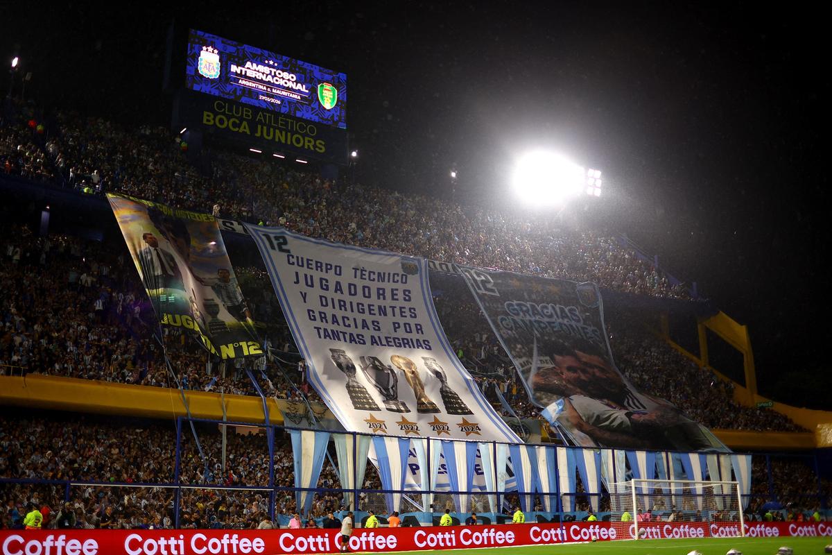 General view of Argentina fans inside the stadium before the match