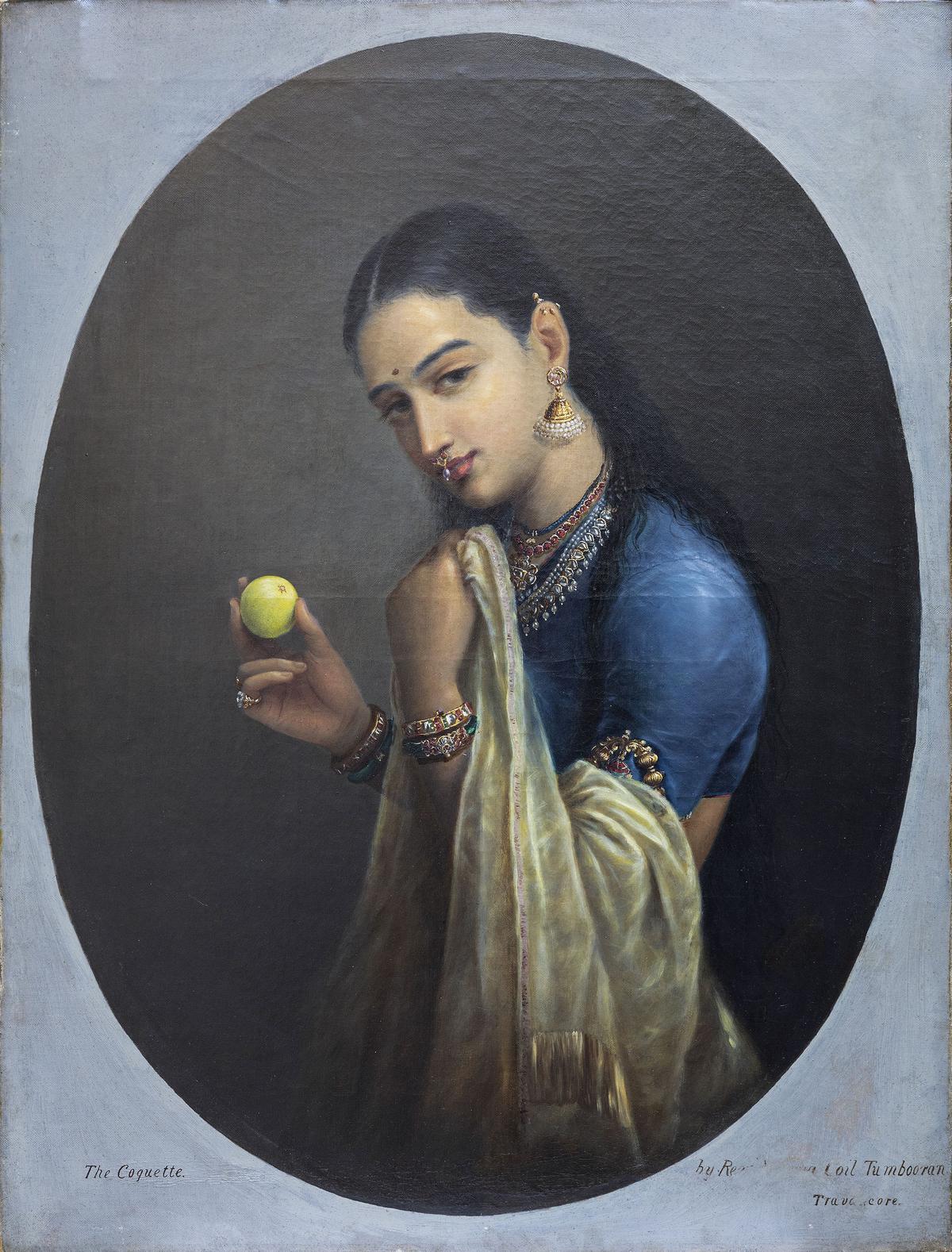 Lady With Fruits - Raja Ravi Varma Painting - Vintage Indian Art