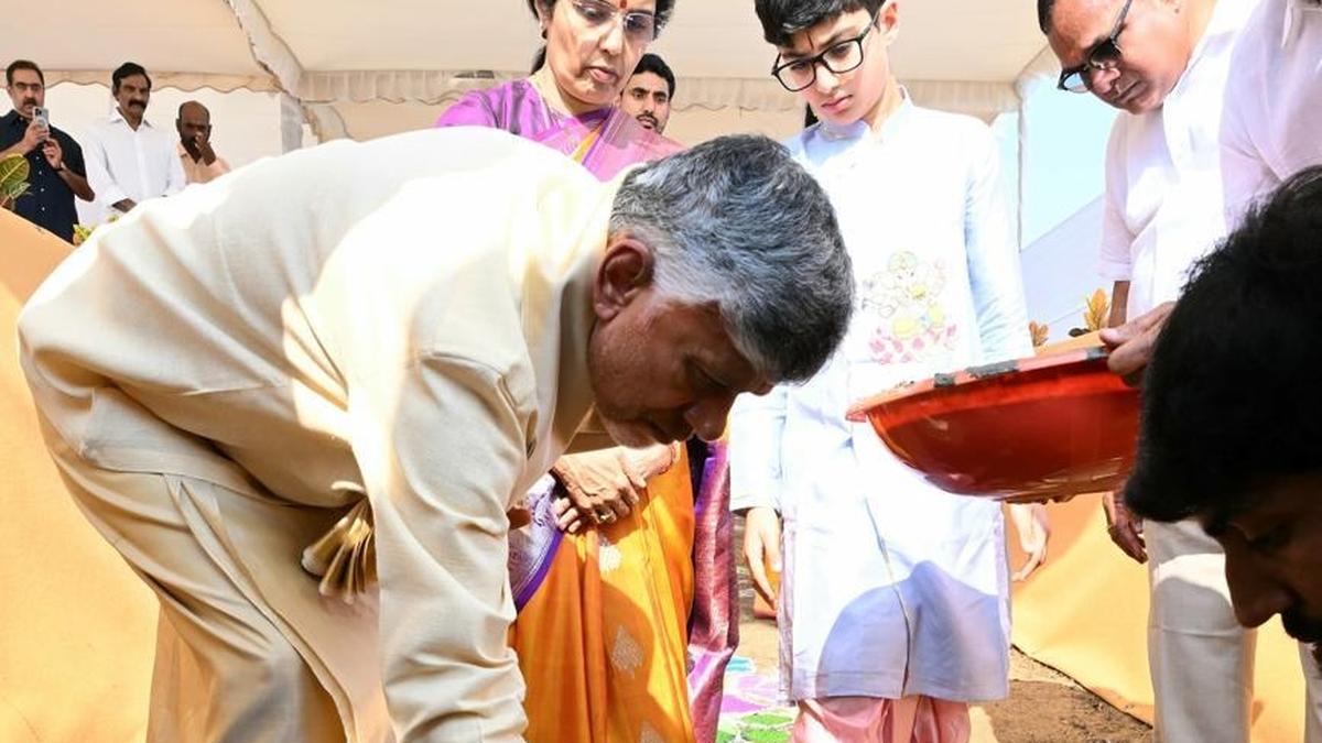 Andhra Pradesh Chief Minister Chandrababu Naidu performs ‘bhoomi puja’ for new house in Amaravati