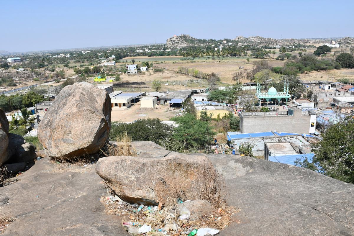 A view of the hamlet (Dawal Malik) having houses with no doors from the Hazrat Dawal Malik Dargah located atop a hill just a kilometre away from Mulagund town in Gadag district. 