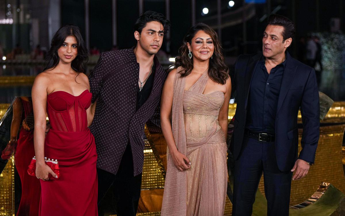 Film producer and fashion designer Gauri Khan with daughter Suhana Khan, son Aryan Khan and Bollywood actor Salman Khan