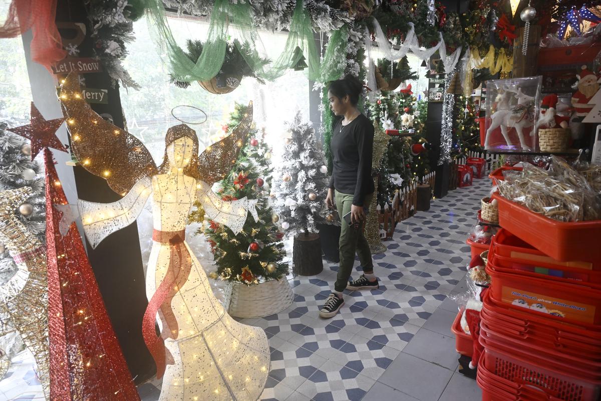 A life size angel at Evergreen Christmas Decoration Centre