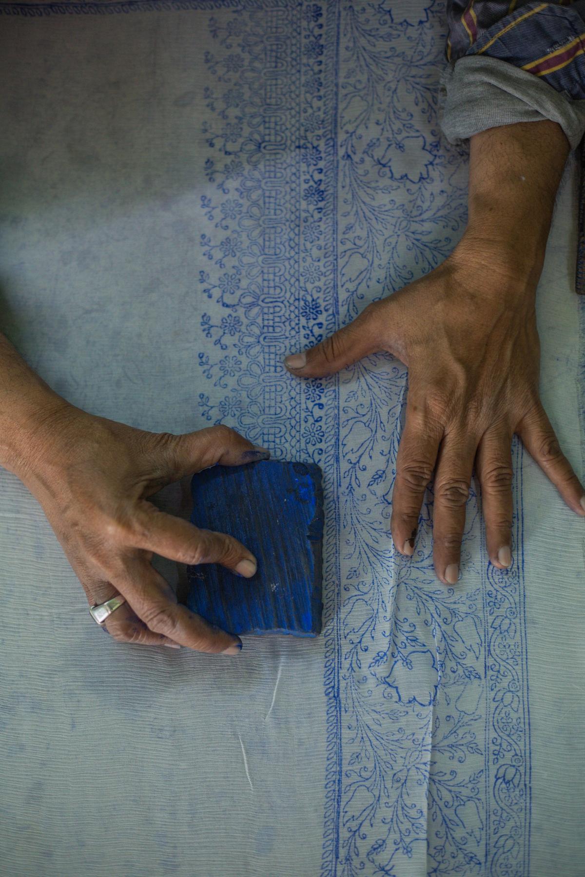 The process of creating Chikankari fabric.