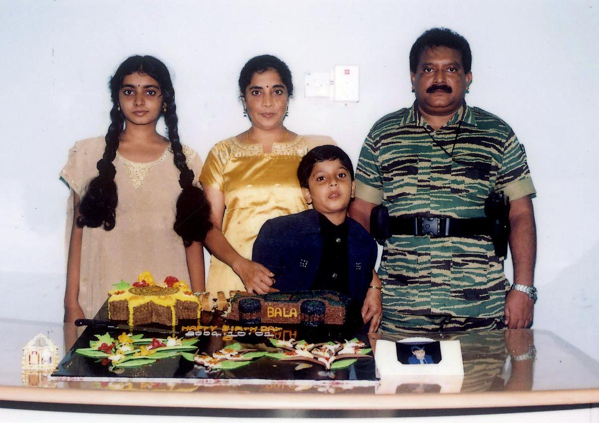 This undated picture shows Prabhakaran with his wife Mathivathani, son Balachandran and daughter Duwaraka.