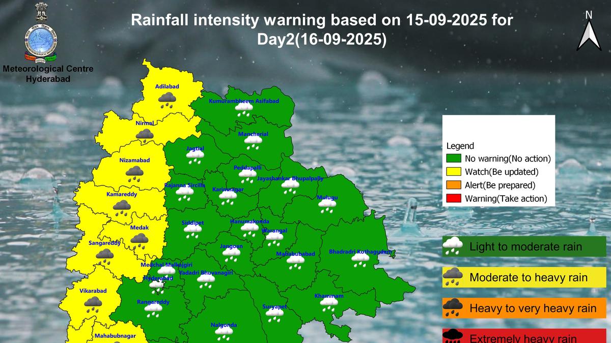 Telangana Weather September 16 | Heavy rainfall warning for nine districts