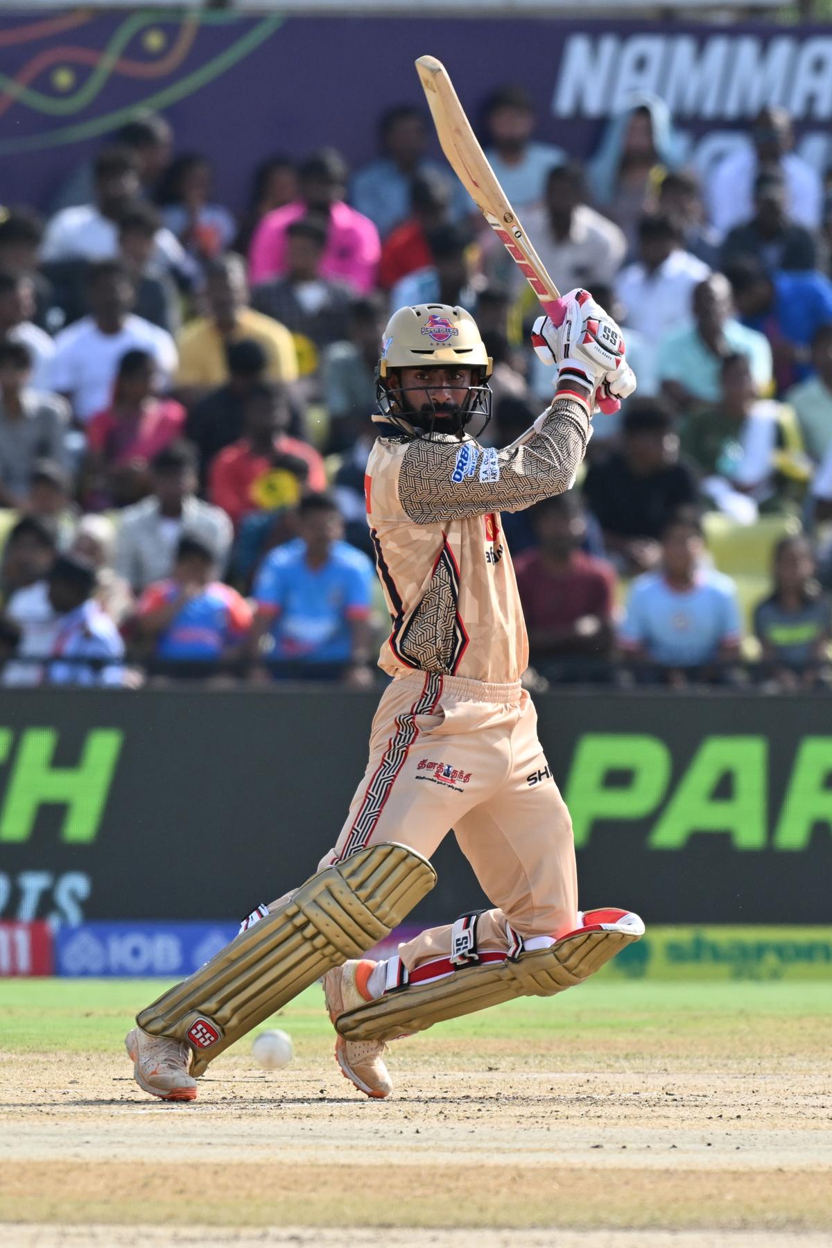 Chepauk Super Gillies batter N. Jagadeesan plays a shot against Nellai Royal Kings in the Shriram Capital Tamil Nadu Premier League (TNPL) match held in Salem in Tamil Nadu on Sunday, 07 July 2024. 