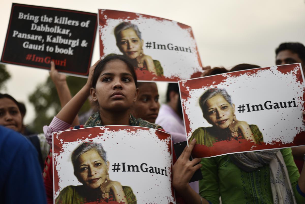 A candlelight vigil for murdered journalist Gauri Lankesh in New Delhi, September 2017. 