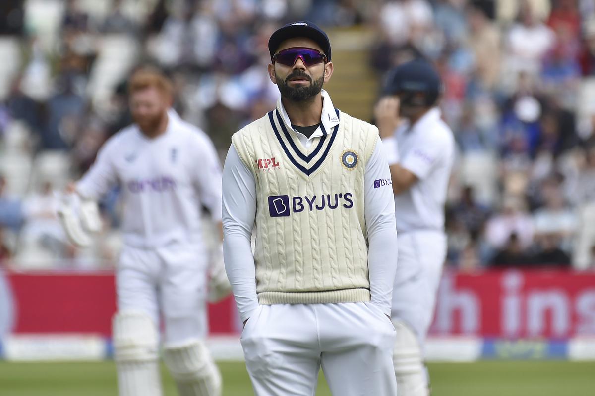 Virat Kohli looks during the fifth day of the fifth cricket test match between England and India.