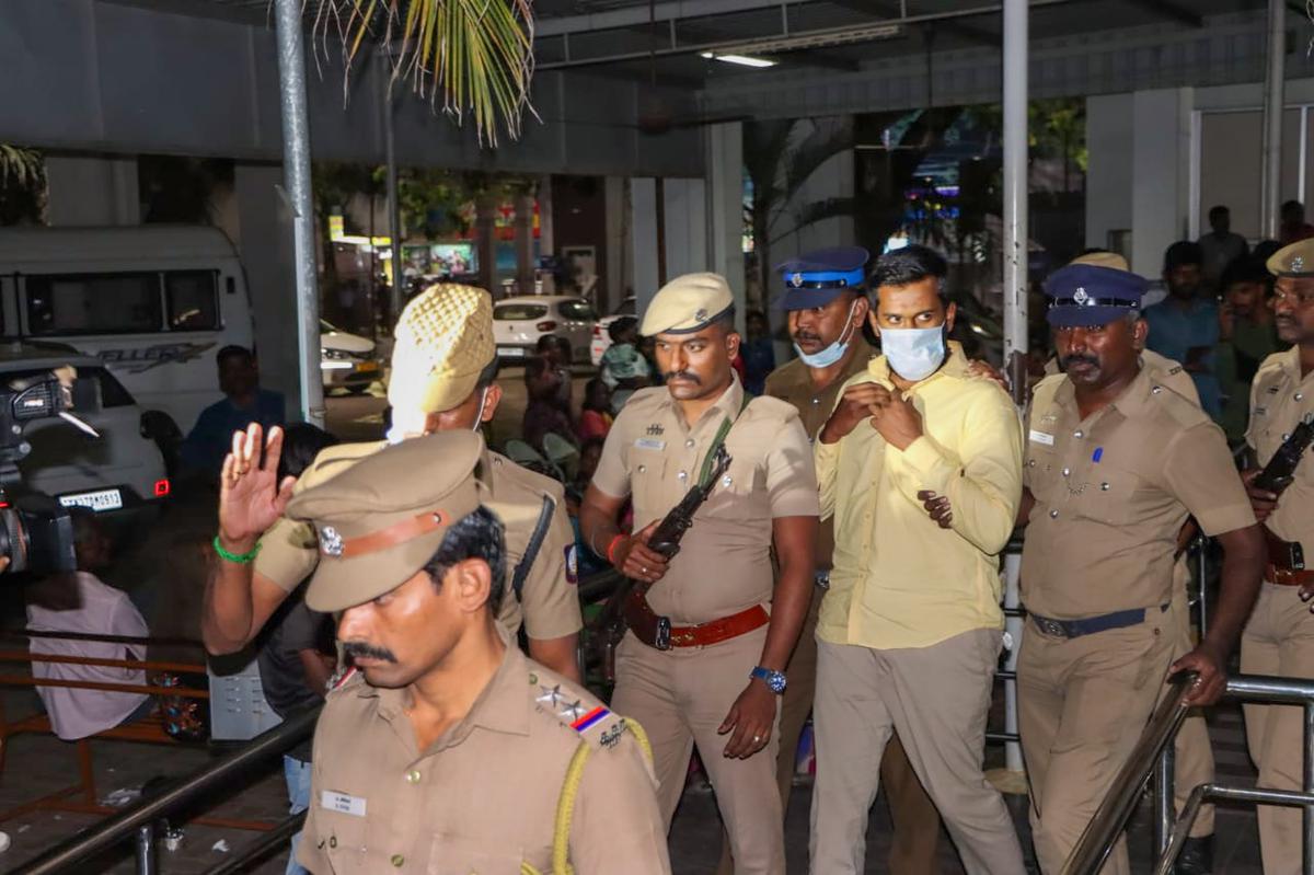 People arrested in connection with the Coimbatore car blast case are brought to the Coimbatore Government Hospital for a medical examination on October 25, 2022. 