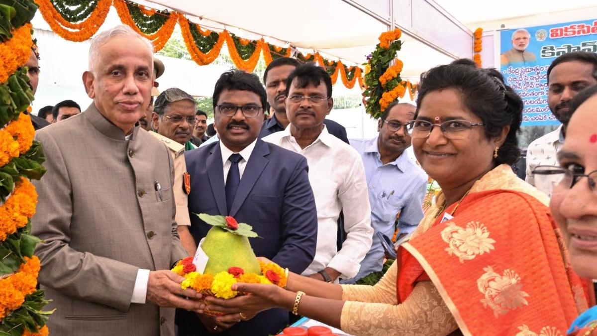 Prime Minister Narendra Modi virtually interacts with woman drone pilot of Prakasam district during Viksit Bharat Sankalp Yatra