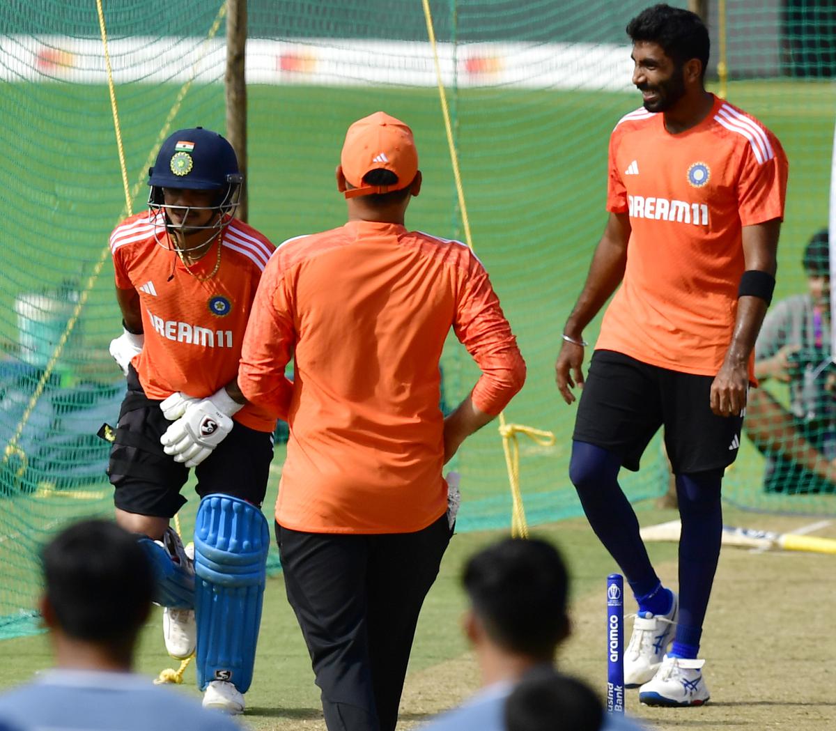 India’s Ishan Kishan, hit by Jasprit Bumrah during the practice session ahead of ICC Men’s Cricket World Cup 2023 match between India and Netherlands.