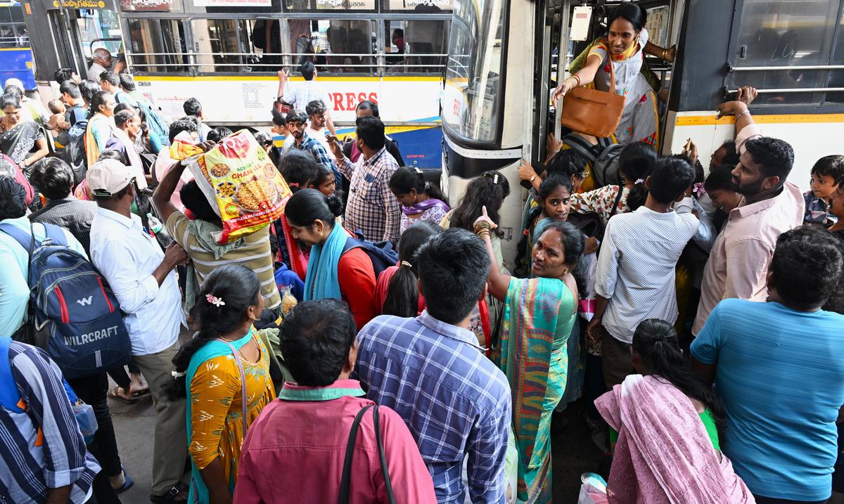 People at the Dwaraka Bus Complex in Visakhapatnam on Saturday. 