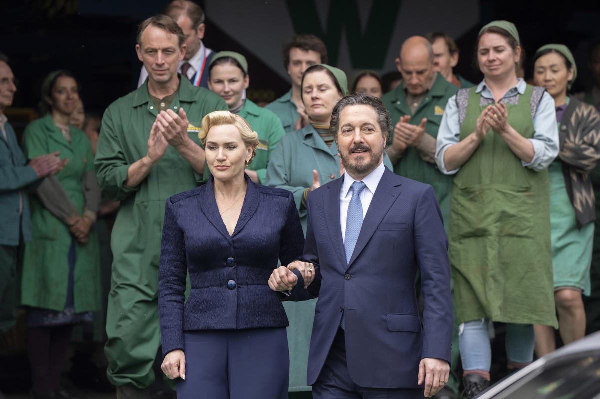 This image released by HBO shows Kate Winslet, left, and Guillaume Gallienne in a scene from ‘The Regime’