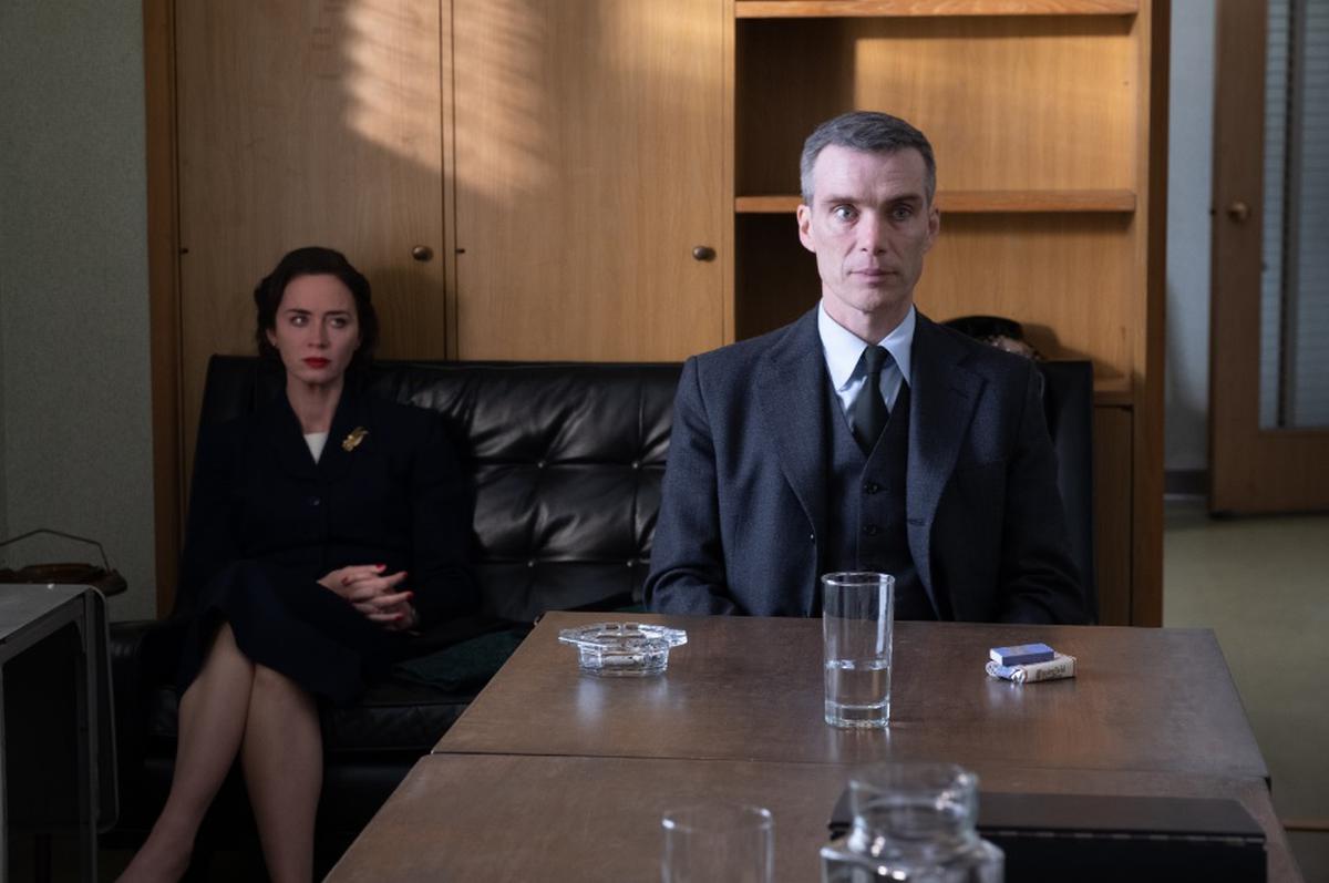 Emily Blunt as Kitty Oppenheimer and Cillian Murphy as Oppenheimer in a still from the 2023 Christopher Nolan film. 