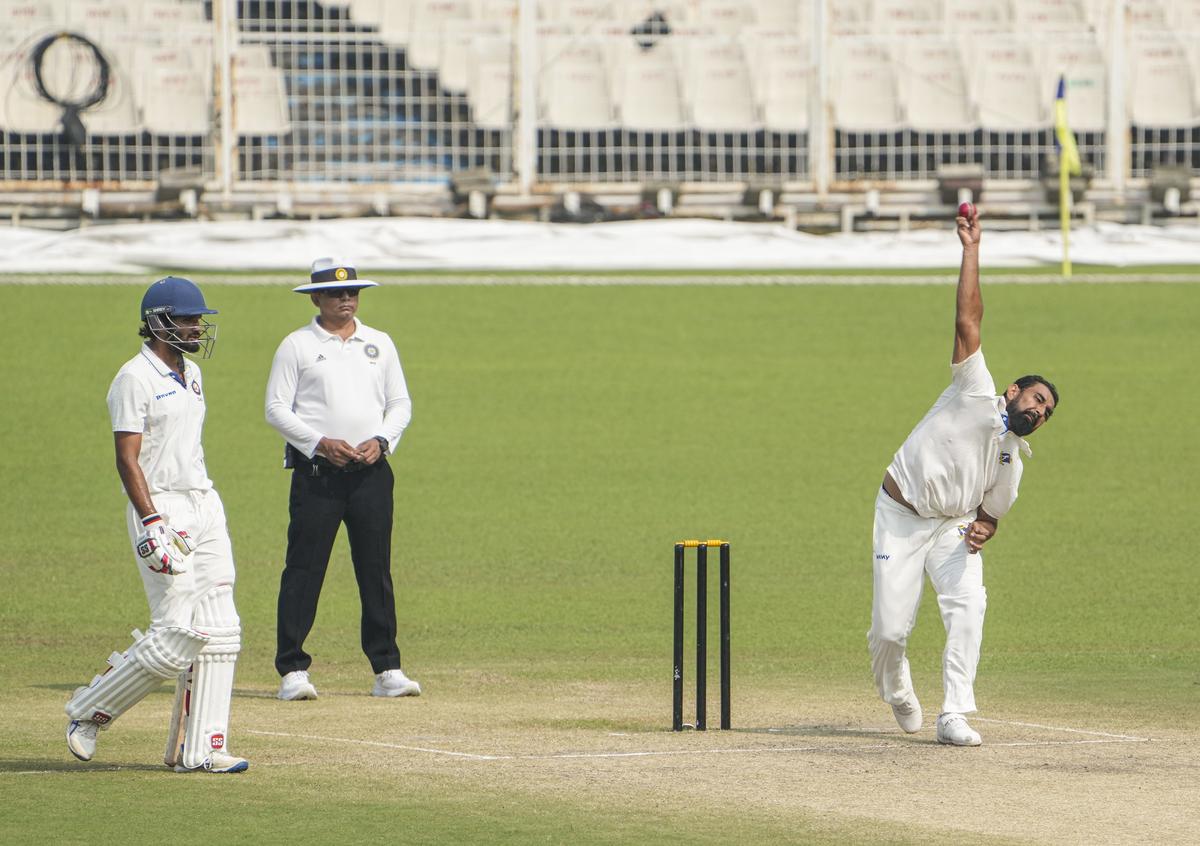 Bengal’s Mohammed Shami bowls during the fourth and last day of the Ranji Trophy match against Uttarakhand, at the Eden Gardens, in Kolkata, Saturday, Oct. 18, 2025. Bengal’s Mohammed Shami bowls during the fourth and last day of the Ranji Trophy match against Uttarakhand, at the Eden Gardens, in Kolkata, Saturday, Oct. 18, 2025.