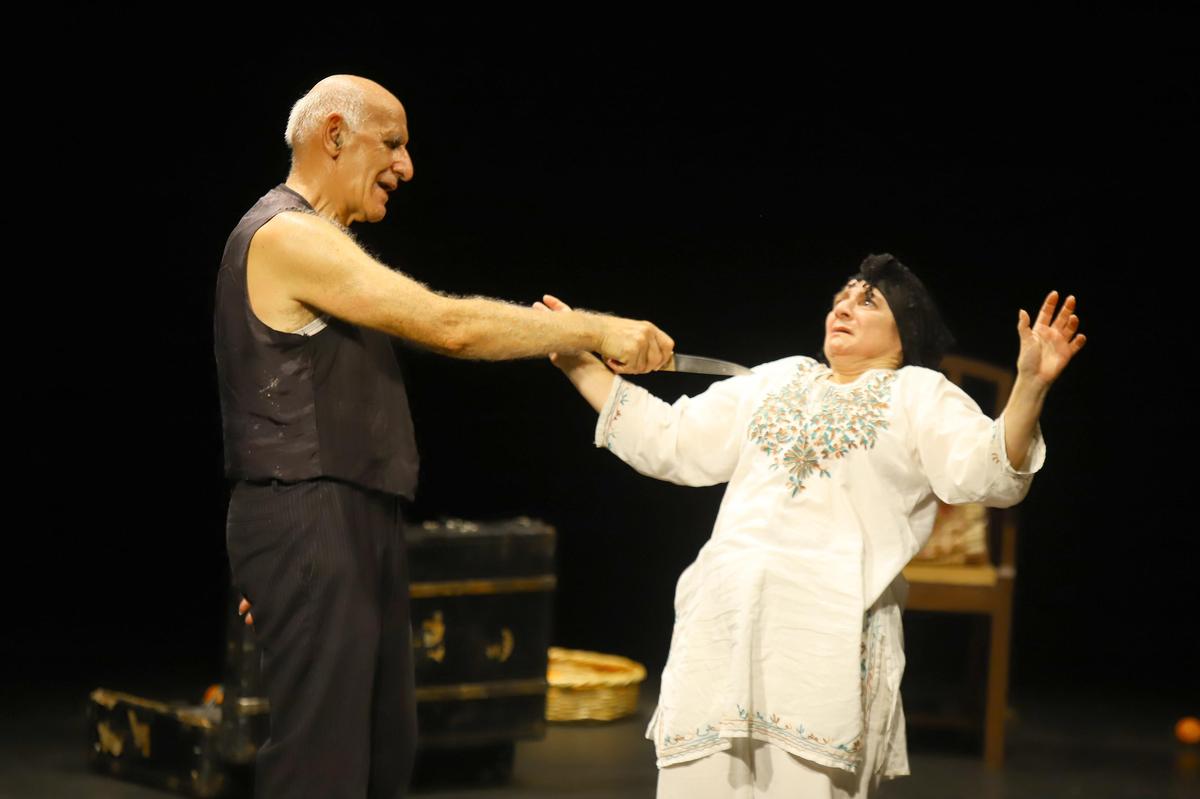 A scene from ‘Oranges & Stones,’ a wordless play by Palestine’s Ashtar Theatre, at the International Theatre Festival of Kerala in Thrissur on Tuesday. 