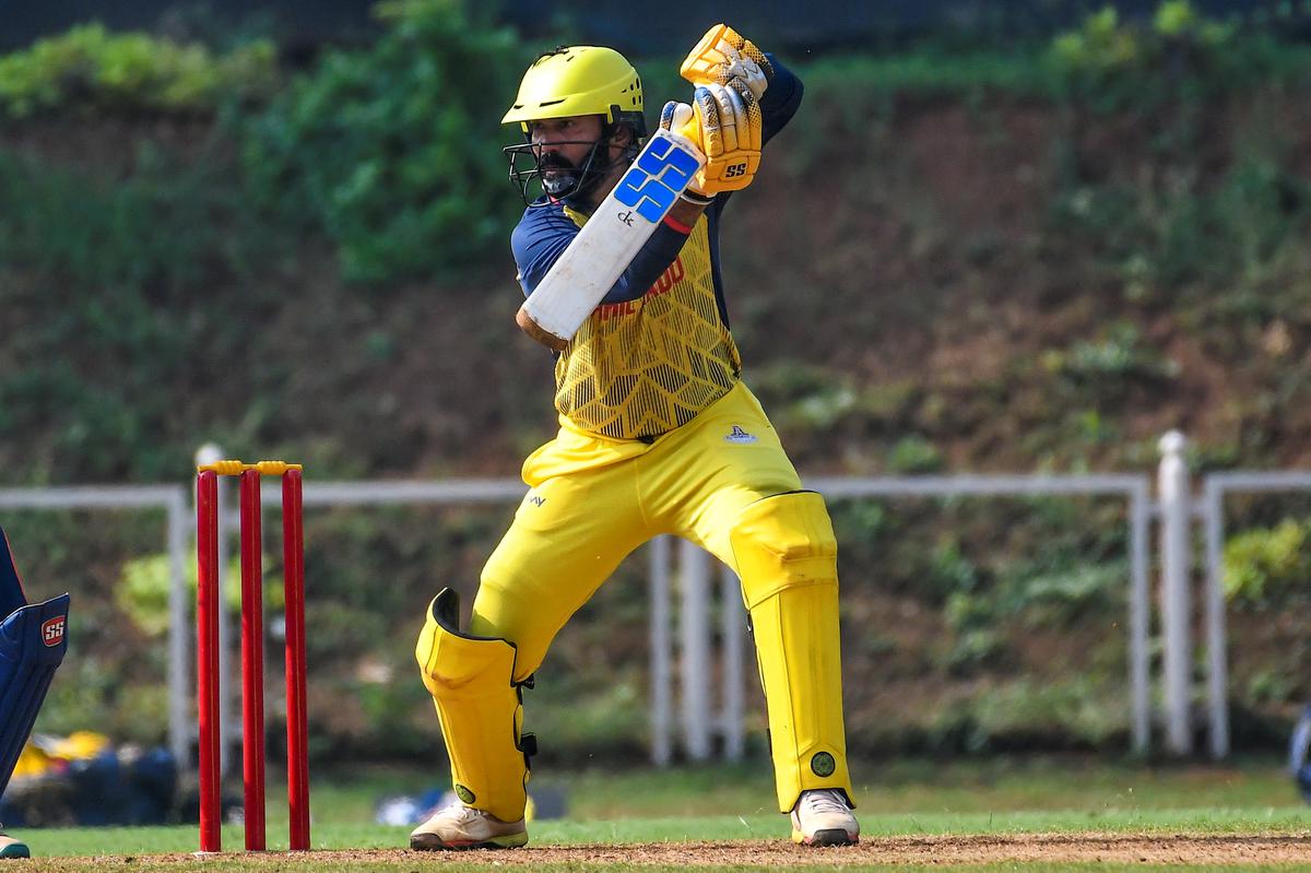 Tamil Nadu’s Dinesh Karthik in action during the Vijay Hazare Trophy Match between Tamil Nadu and Baroda.