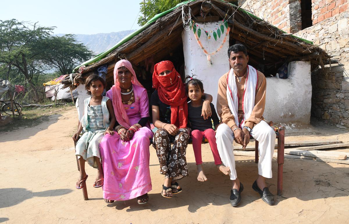 Sardarji, the mukhiya (head) of the 54 Banjara families in Nimdi village, with his family.