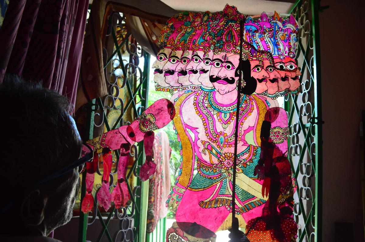 Thota Annavaram preserves an old 10-headed Ravana puppet inherited from his ancestors, near Kakinada.