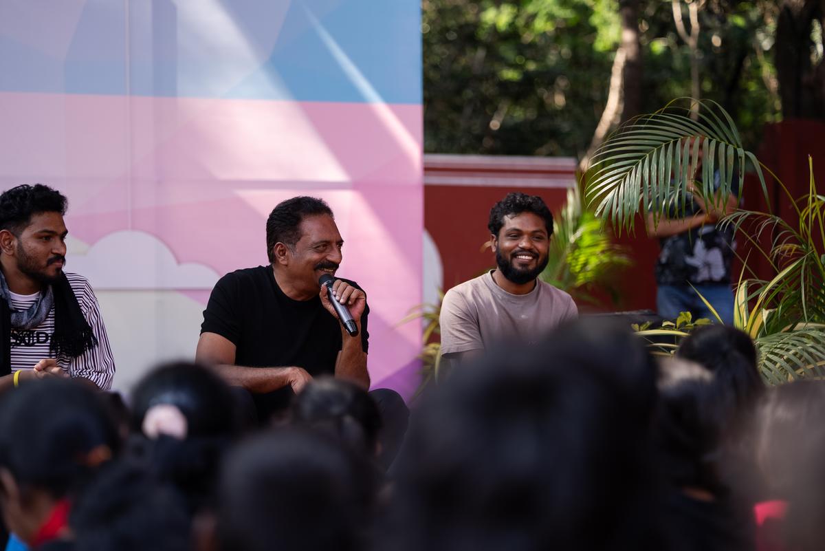 Actor Prakash Raj addressing children at the Shalaranga Makkala Habba 2024.