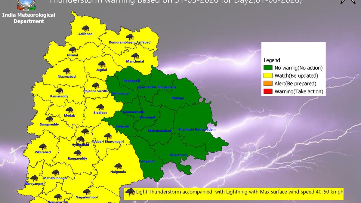 Thunderstorm forecast in 21 Telangana districts on June 1