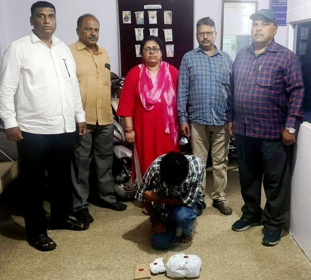 An accused who was arrested with 710 grams of ganja near Suchitra Dairy Farm road in Balanagar, Hyderabad. An accused who was arrested with 710 grams of ganja near Suchitra Dairy Farm road in Balanagar, Hyderabad.