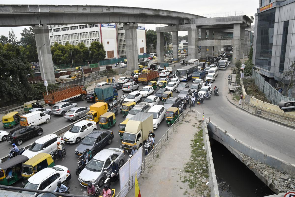 The metro work near Silk Board junction in Bengaluru.