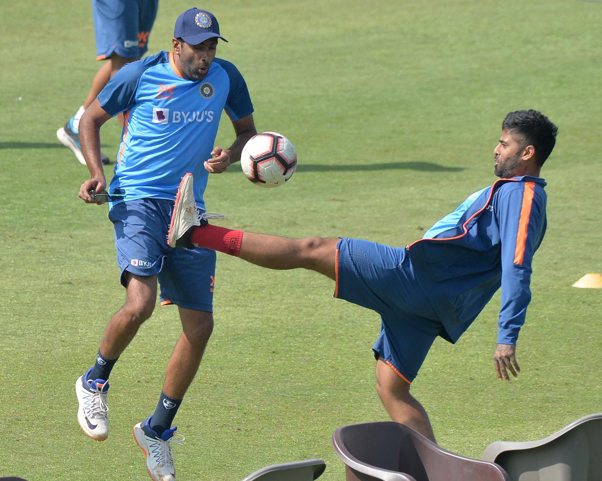  R. Ashwin and Surya Kumar Yadav at a practice session 