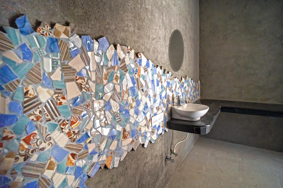 Bathroom wall tiles in Vinu Daniel’s Shikhara project.