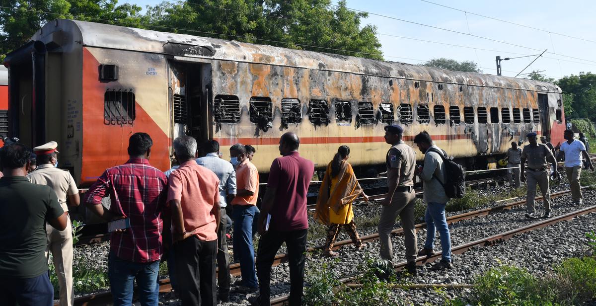 Stationary train compartment fire in Madurai railway station leads to death of four - The Hindu
