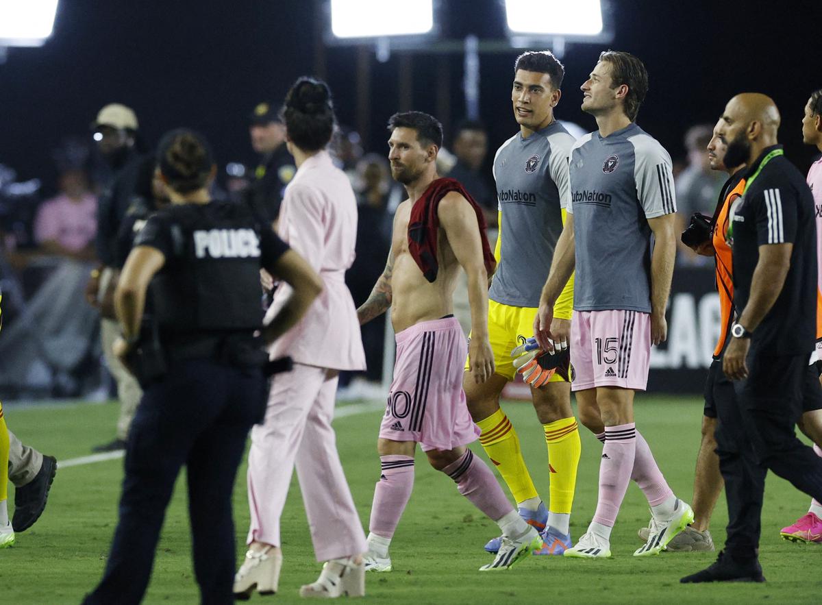 Inter Miami’s Lionel Messi walks off the pitch after the match.