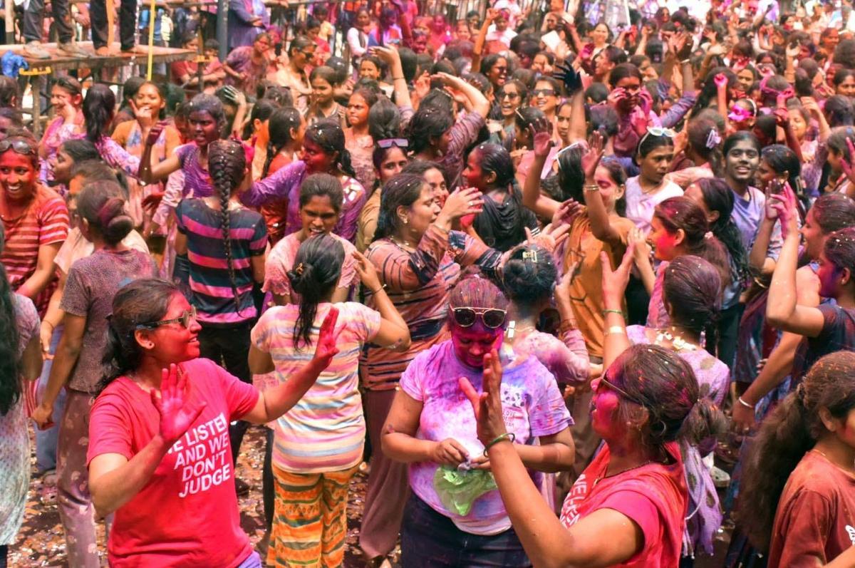 A large number of women taking part in the Rangapanchami celebrations in Hubballi on Saturday.