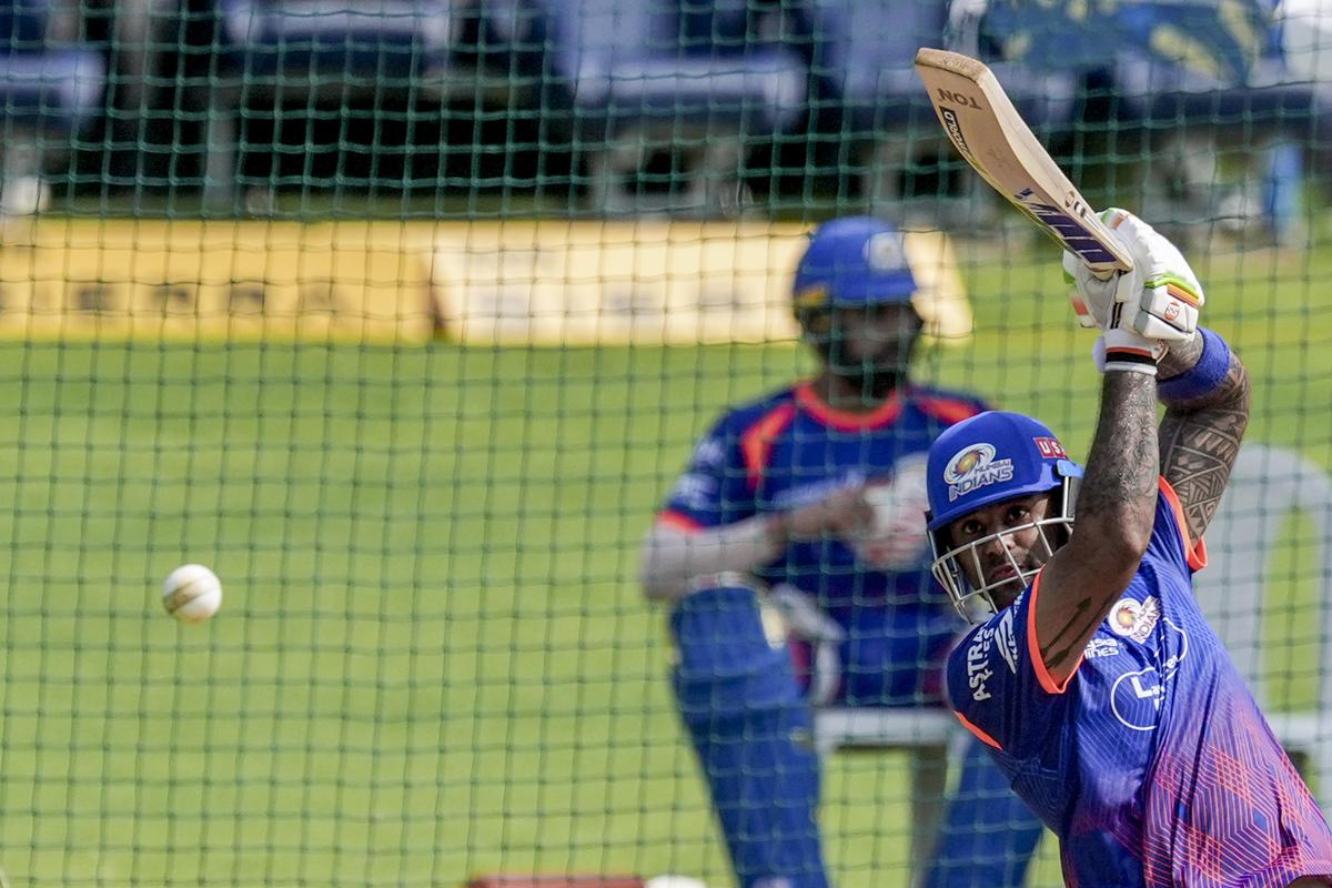 Mumbai Indians' Suryakumar Yadav during a practice session ahead of the Indian Premier League (IPL) 2026 T20 cricket match against Rajasthan Royals, in Mumbai, Maharashtra, Saturday, May 23, 2026.