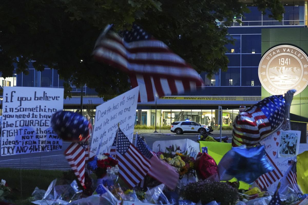 A Utah Highway Patrol officer monitors the scene at Utah Valley University after Turning Point USA CEO and co-founder Charlie Kirk was shot and killed, on September 13, 2025 A Utah Highway Patrol officer monitors the scene at Utah Valley University after Turning Point USA CEO and co-founder Charlie Kirk was shot and killed, on September 13, 2025