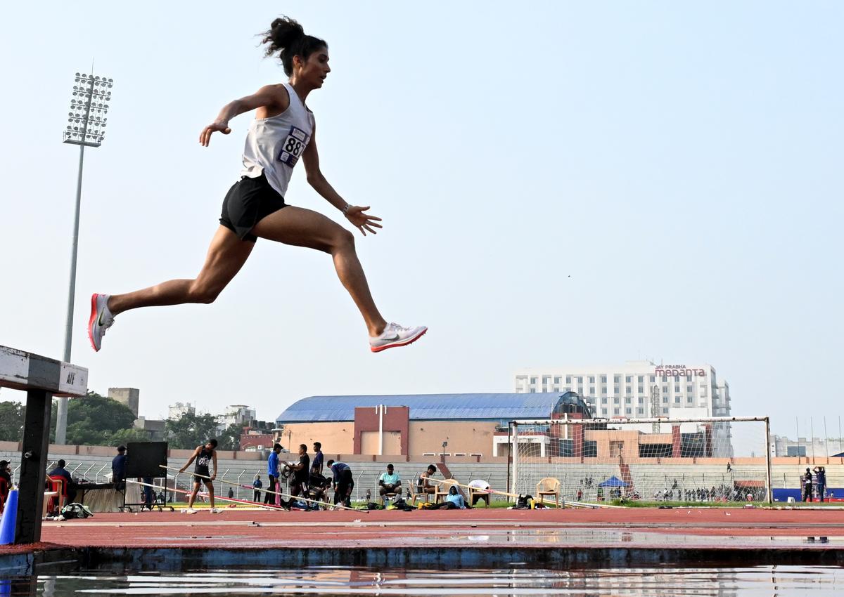 Ankita who won the 3000m steeplechase in the 4th National Open U-23 Athletics Championships at Patna on September 29, 2024. 