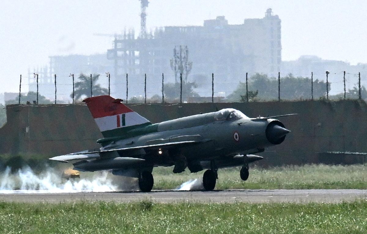 MIG 21 Aircraft during its retirement ceremony after completing service of around 62 years at the Chandigarh Airbase in Punjab on September 26, 2025. 