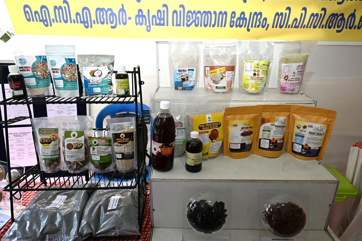 ​​KARNATAKA MANGALURU : 03\01\2024 : Products developed by the institutions under the ICAR displayed at an exhibition as part of three -day farm sectorexhibition and seminar on ‘harnessing plantation sector forsustainable development goals’ organised by the Central PlantationCrops Research Institute (CPCRI) at Kasaragod, Kerala.​ PHOTO: MANJUNATH HS \ THE HINDU
