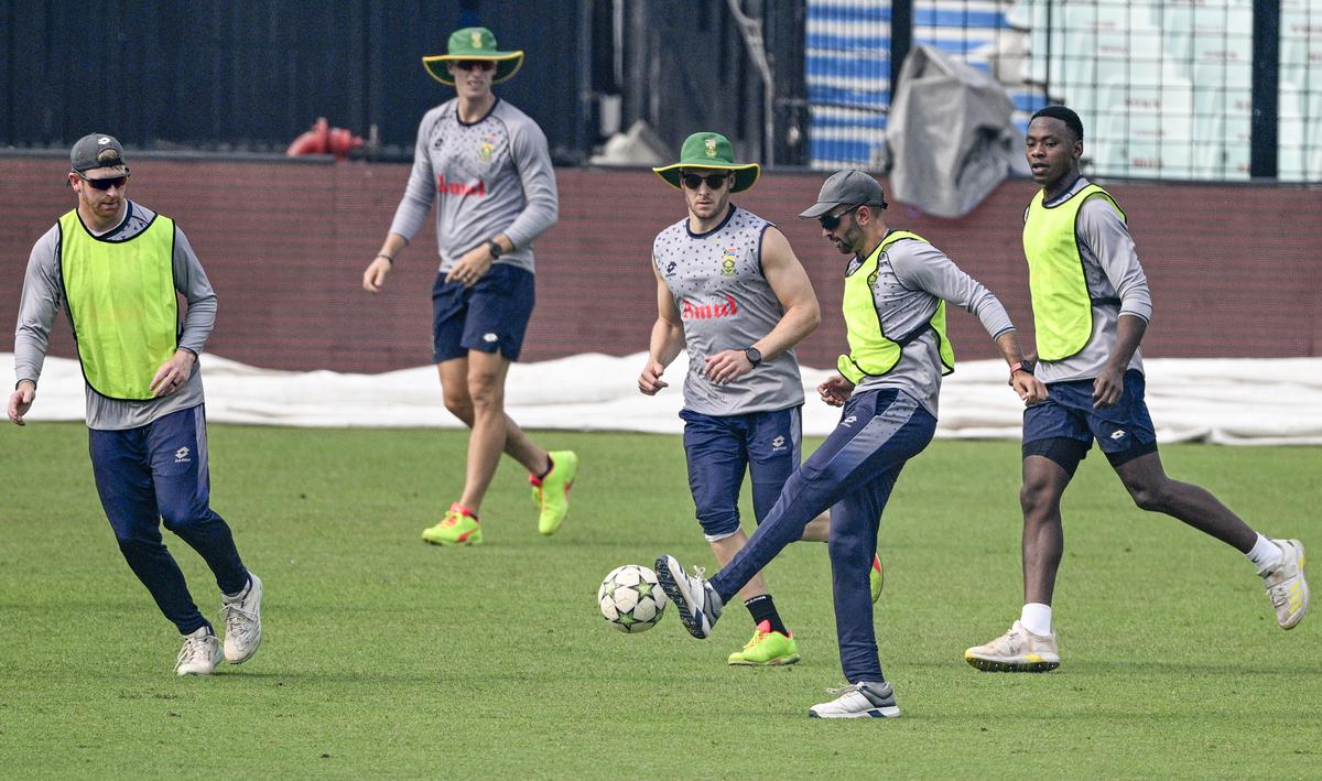 South Africa players during a practice session ahead of the ICC Men’s Cricket World Cup 2023 match between India and South Africa.