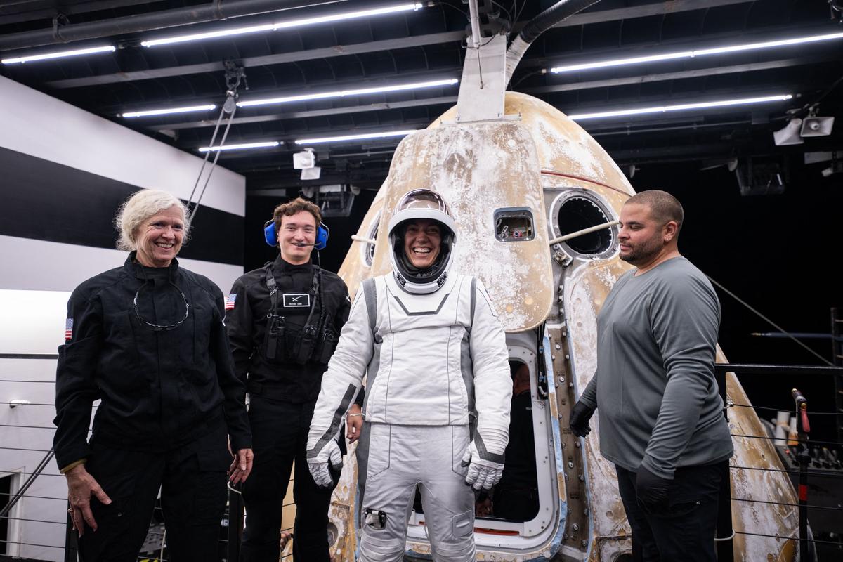 This handout photo provided by SpaceX and Polaris on September 15, 2024 shows Anna Menon, mission specialist and medical officer, stepping out of the manned Polaris Dawn mission’s “Dragon” capsule after it splashed down off the coast of Dry Tortugas, Florida, after completing the first human spaceflight mission by non-government astronauts of the Polaris Program. 