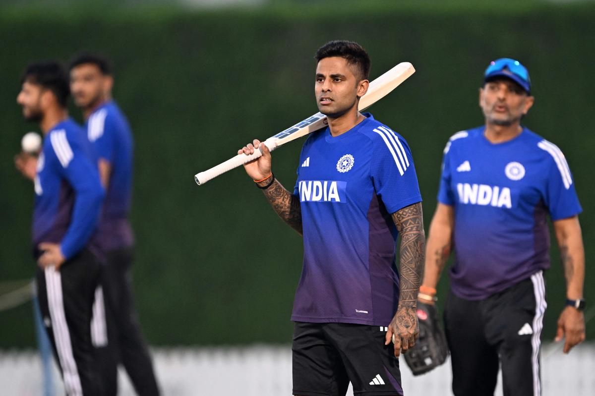 Suryakumar Yadav attends a practice session in Dubai.