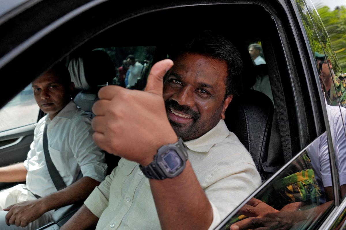 FILE PHOTO: Sri Lanka’s President and National People’s Power (NPP) party leader Anura Kumara Dissanayake gestures as he leaves after casting his vote on the day of the parliamentary election in Colombo, Sri Lanka, November 14, 2024. 