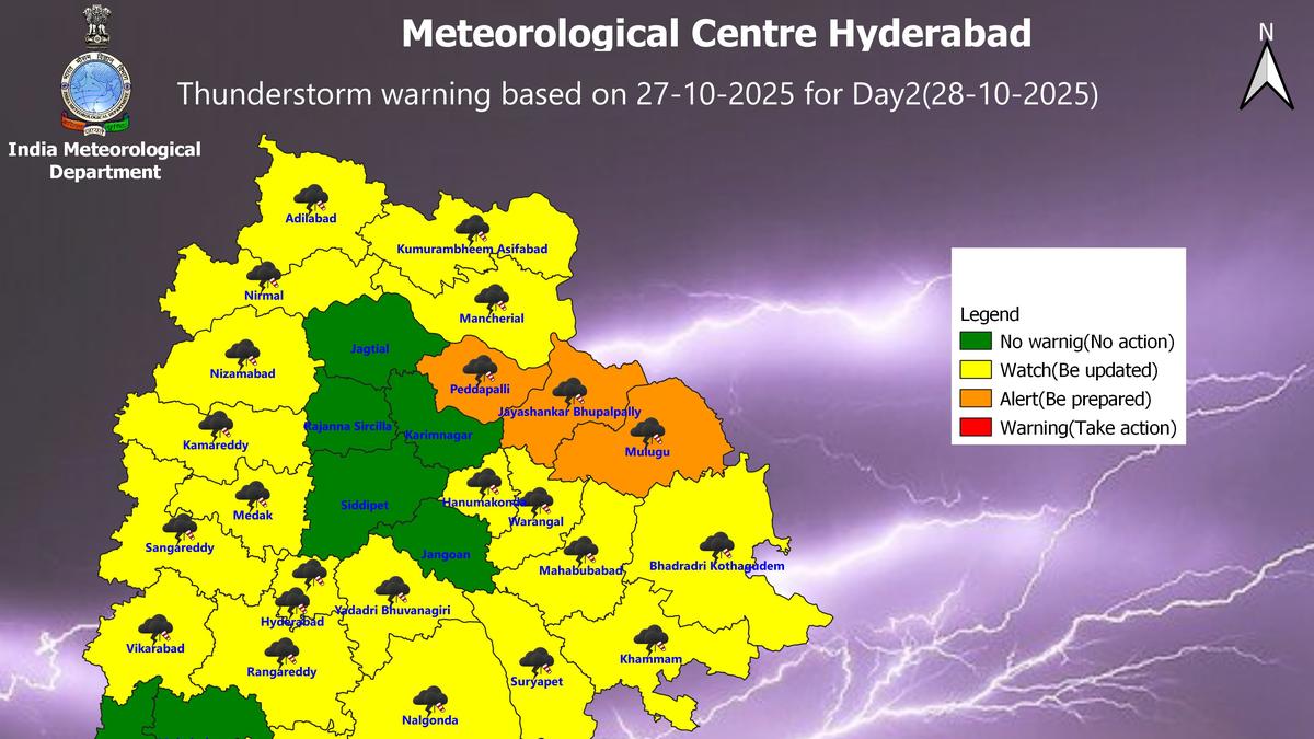 Cyclone Montha | Rain forecast for Telangana, IMD issues orange and yellow alerts for October 28
