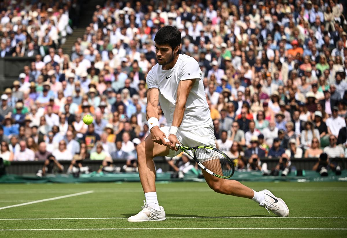 Spain’s Carlos Alcaraz in action during his final match against Serbia’s Novak Djokovic.