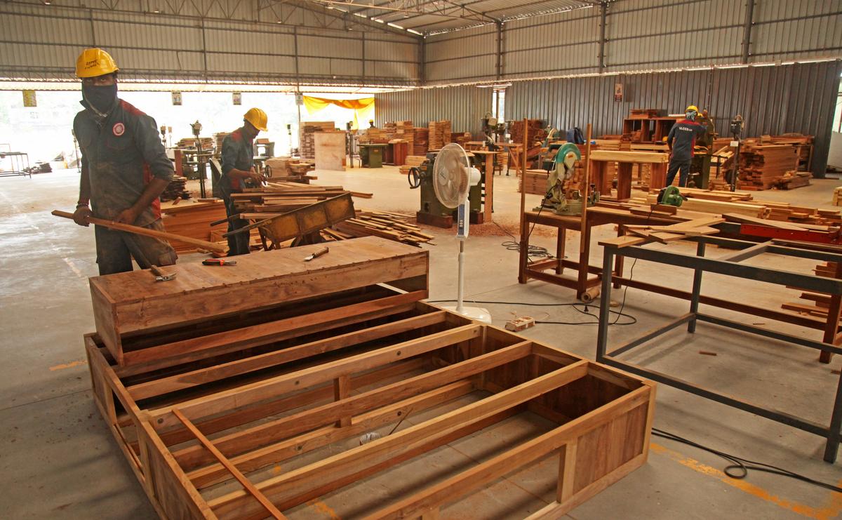 A wooden work and furniture -making unit operated by the Uralunga Labor Contracting Cooperative Society in Kozhikode. To ensure the quality and quick distribution of raw materials, the society has been operating its own construction material manufacturing units for a few years. 