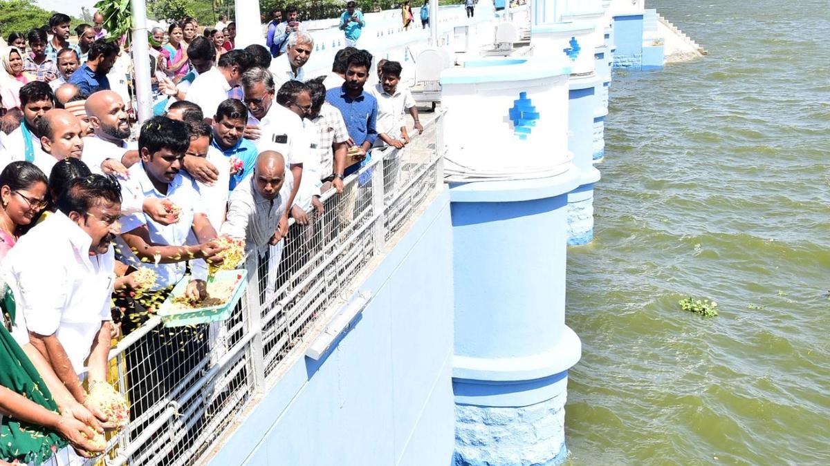 Water released from Grand Anicut for irrigation in delta region