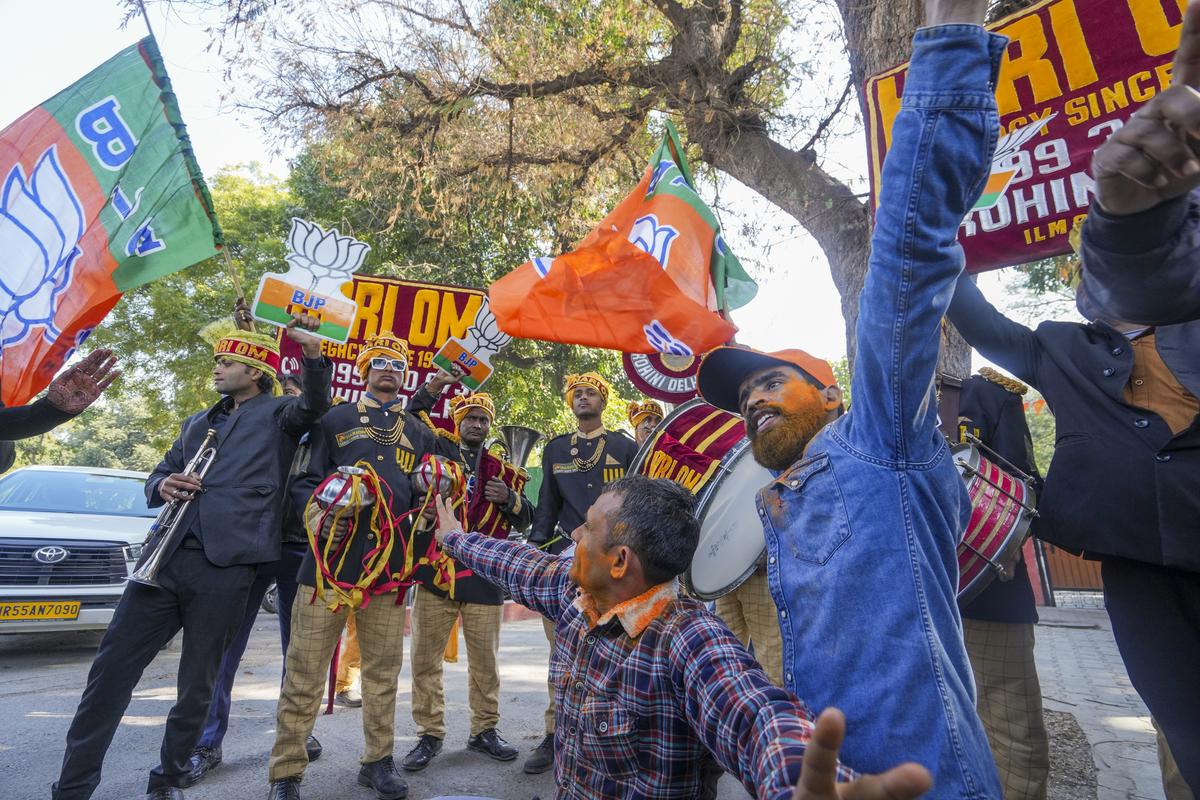 Delhi 2025 election results BJP workers start early celebrations as