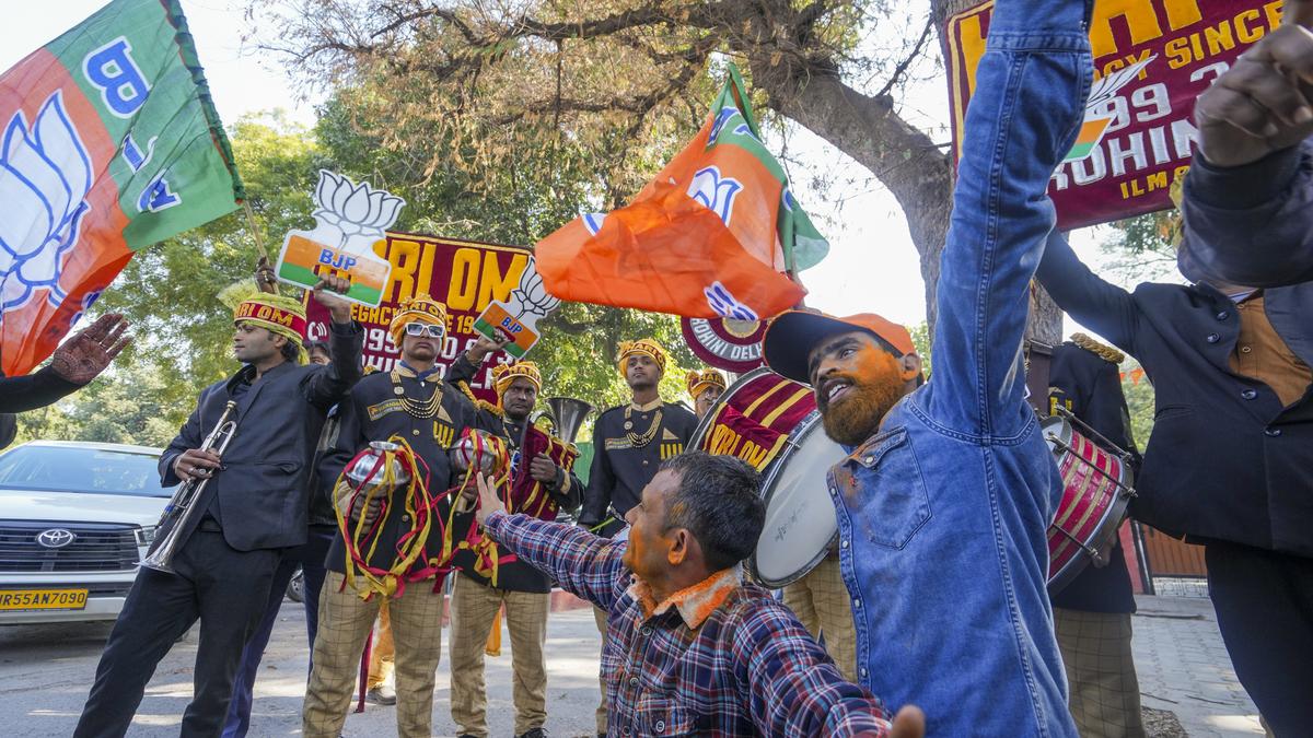 Delhi 2025 election results: BJP workers start early celebrations as party maintains comfortable lead; quiet scenes at AAP HQ