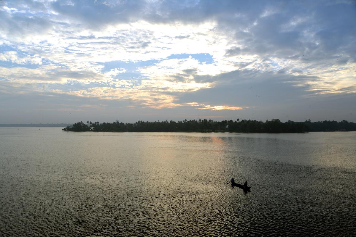 A view of Ashtamudi Lake in Kollam.